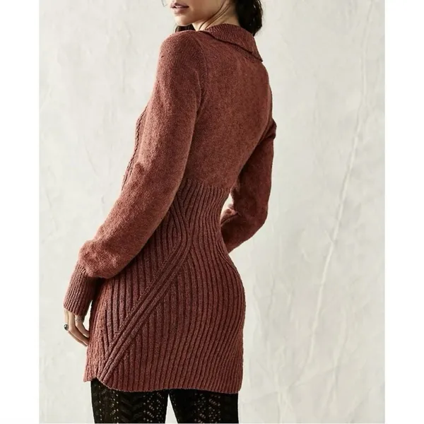 NWT Free People Mont Blanc Red‎ Jasper Cable Knit Sweater Mini Dress - Image 2