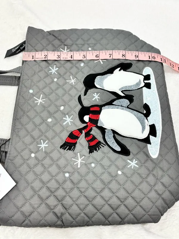 Vera Bradley Gray Quilted Penguin Tote with Red Scarf Accents NEW - Image 11