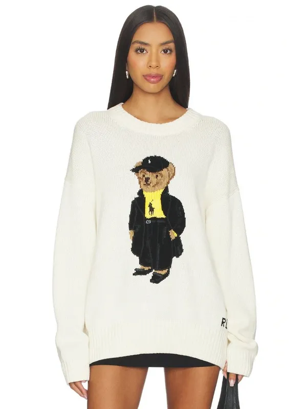 Polo Ralph Lauren Cotton Bear Long Sleeve Crew Neck Pullover in Ivory Large Wome - Image 4