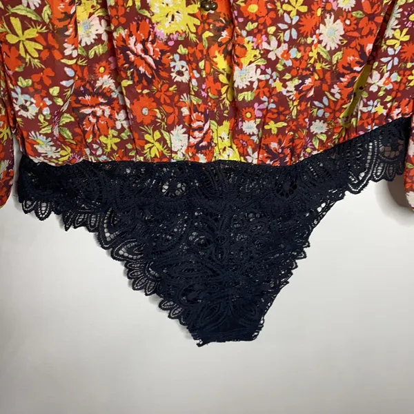 Free People Say it to me red sienna floral printed bodysuit size M - Image 11