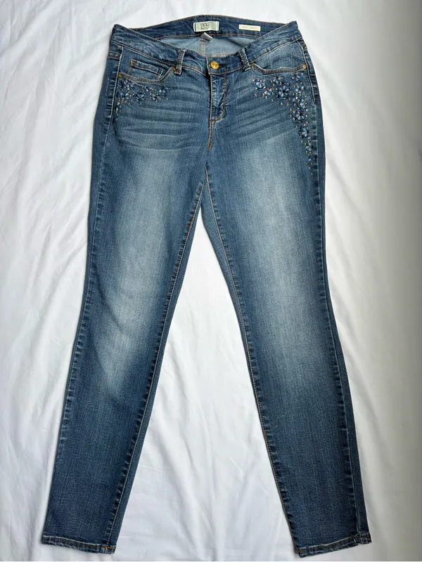 Vintage America Blues Boho Skinny Jeans 8/29 Floral Embroidered Embellished - Image 2