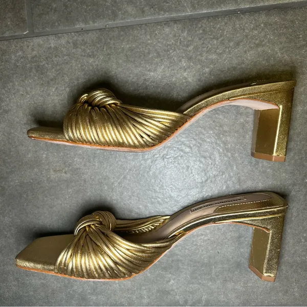 Antonio Melani Gold Knotted Leather Square Toe Sandal Heels Women’s Shoe Size 7 - Image 6