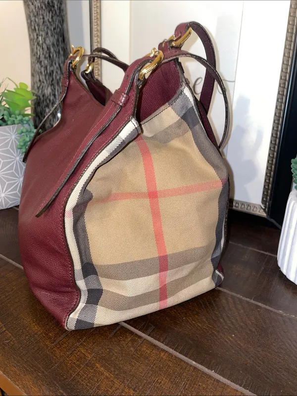Burberry Canterbury House Check Canvas Leather Tote Shoulder Bag - Image 3