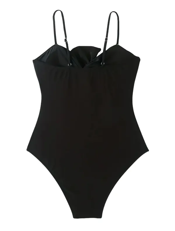 Andrea’s Deals NWT Two-piece Fashionable Bow One-piece Swimsuit, Solid Color Retro Black XL - Image 4