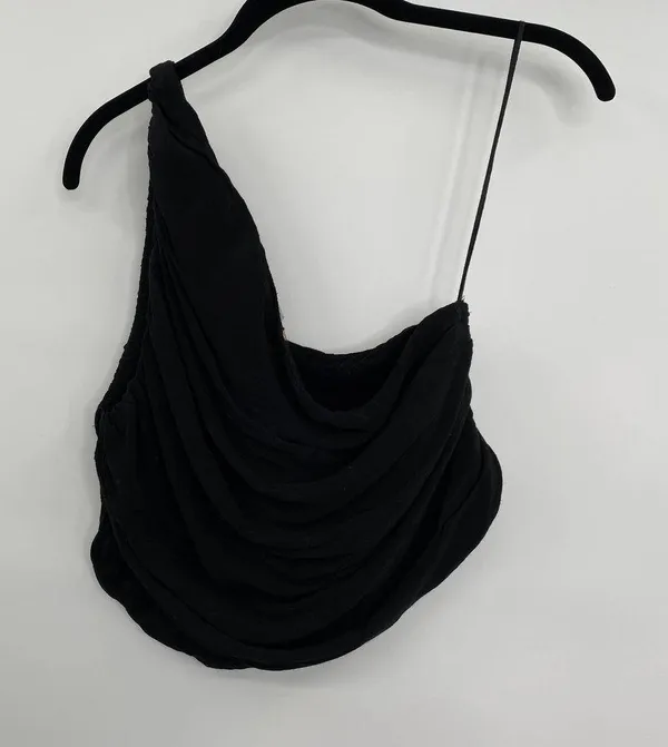 Free People Draped One Shoulder Crop Top Black Womens Size Large - Image 2