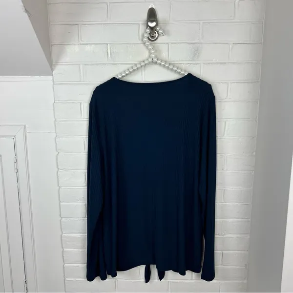 LOFT Navy Ribbed Knit Button Tie Front Long Sleeve Top Size XL - Image 8