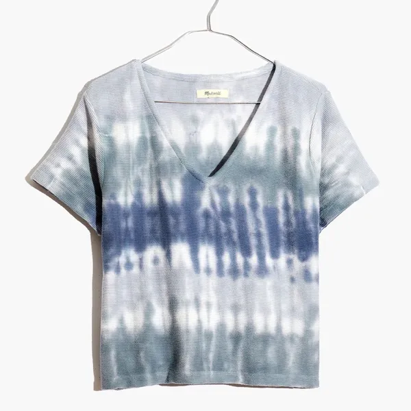 Madewell Ottoman Jacquard V-Neck Setlist Boxy Top in Blue Tie-Dye‎ - Image 7