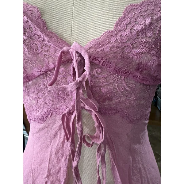 Victoria's Secret Lace Trim Camisole Nightgown Pink Silk Y2K Vintage XS - Image 8