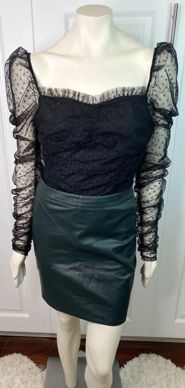 VICI Benefit Polka Dot Ruched Gathered Sleeve Mesh Tulle Top by Free the Roses - Image 12