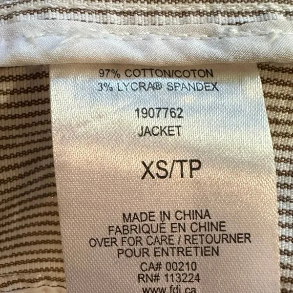 Vintage French Dressing Tan White Pinstripe Funnel Neck Zip Jacket XS Cotton - Image 12