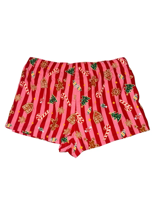 Old Navy Holiday Flannel Boxer Shorts XL Pink Red Christmas Gingerbread - Image 2