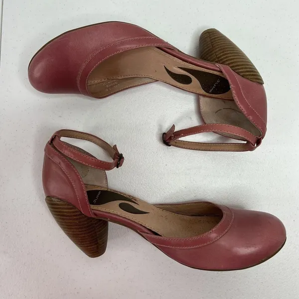 JUMP 7.5 Bayke Pink Leather Ankle Strap Cone Heel dOrsay Pumps Retro Style - Image 3