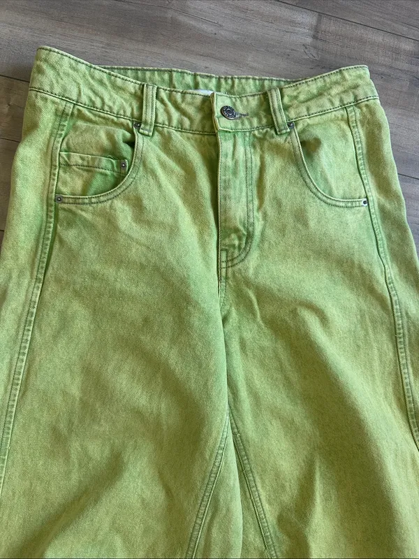 Urban Outfitters BDG Women's Green and Yellow Wide Leg Barrel Jeans Sz 24 - Image 7