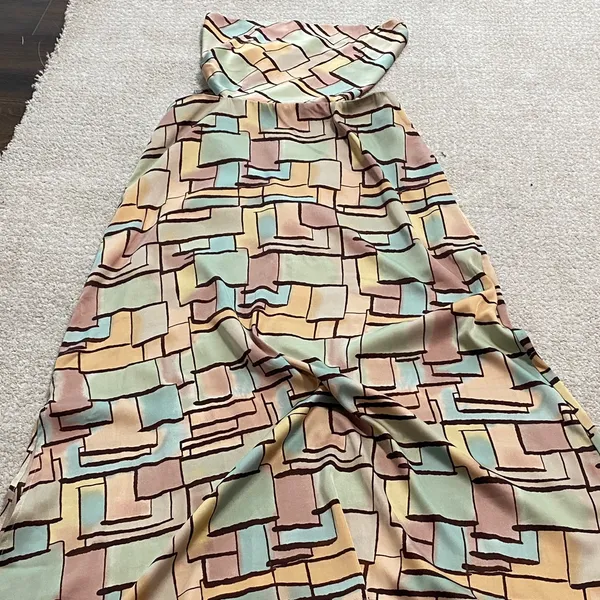 12th Tribe Geometric Block Print Maxi Dress in Beige, Mint & Terracotta Size L - Image 16