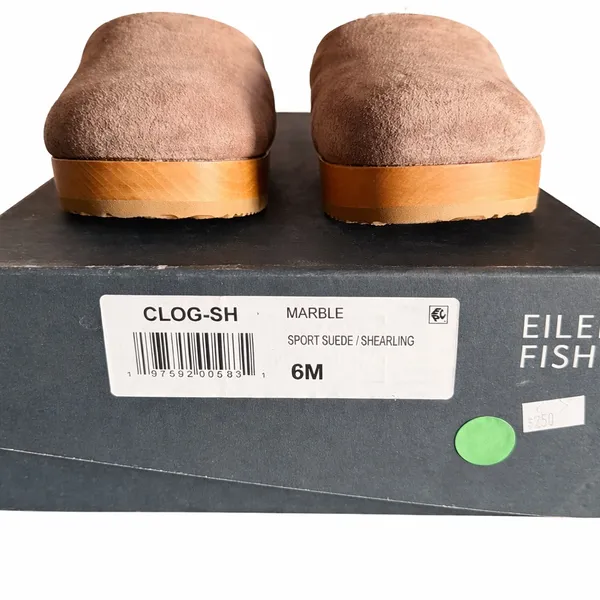 Eileen Fisher Tan Suede Shearling-Lined Clog Mules - Image 2