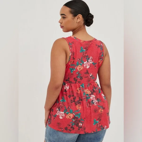Torrid Red Floral Print Babydoll Tank Top Size 2X - Image 3