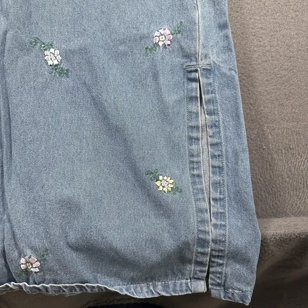 Vtg Mountain Lake Casuals Dress Womens Small Blue Denim Floral Maxi Jumper - Image 4