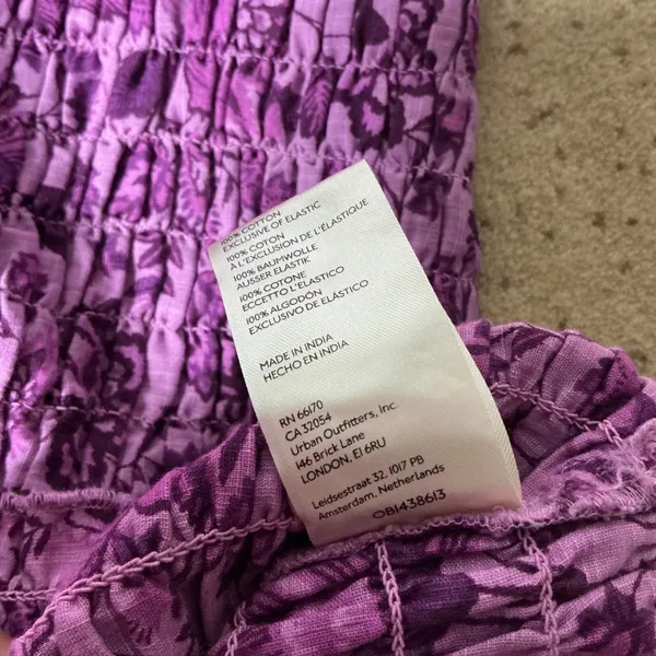 Free People Romantic Floral Smocked Mini Dress‎ Womens M Purple Puff Sleeve Boho - Image 5