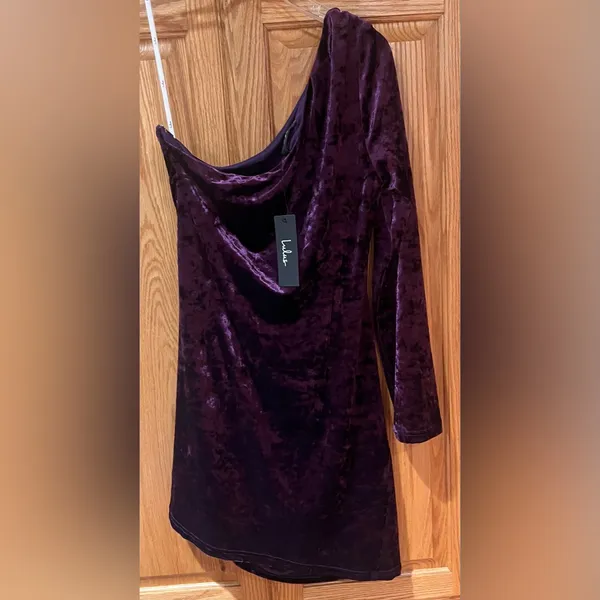 Lulus Muse Moment Crushed Velvet One-Shoulder Mini‎ Dress Purple Size XL - Image 9