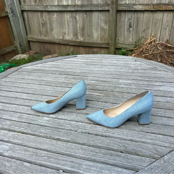 Marc Fisher ZALA BLOCK‎ HEEL POINTY TOE PUMP - Light Blue Denim- size 5.5 - Image 5
