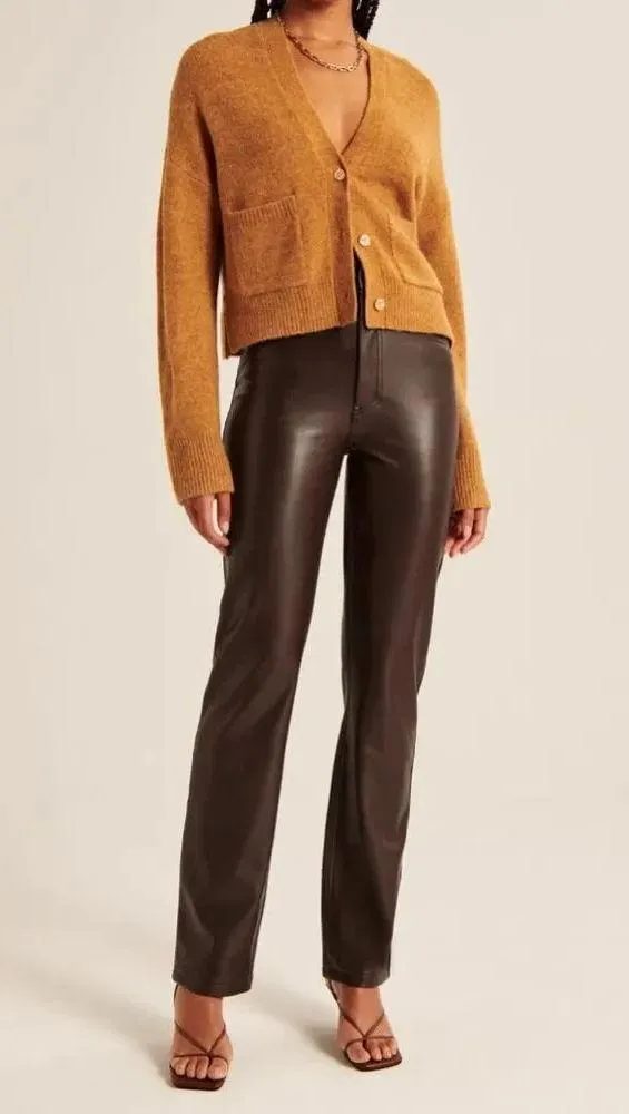 NEW Abercrombie & Fitch Vegan Leather 90s Straight Pant - Image 5