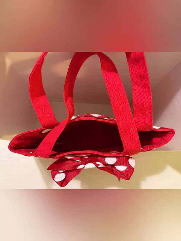 Disney Parks Canvas Red w White Polka Dots Tote Bag Embroidered Minnie Mouse - Image 6