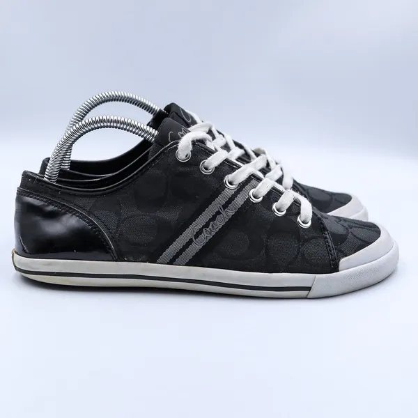 Coach Polly Signature Monogram Sneakers Womens 9B Black Jacquard Patent Low Top - Image 3