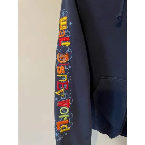 Walt Disney World Park Embroidered Graphic Hoodie Sweatshirt Navy Blue Medium - Image 5