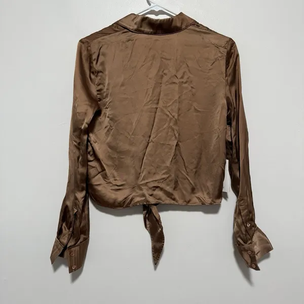 Wilfred Aritzia NWT Tie Front Saville Brown Button Front Blouse Top Size XS - Image 3