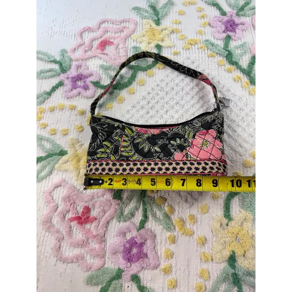 Croft & Barrow Quilted Floral Shoulder‎ Bag Black Pink Green RN73277 Small Purse - Image 8