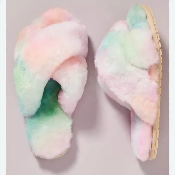 Anthropologie Cozy Multicolor Fuzzy Slippers - Image 4