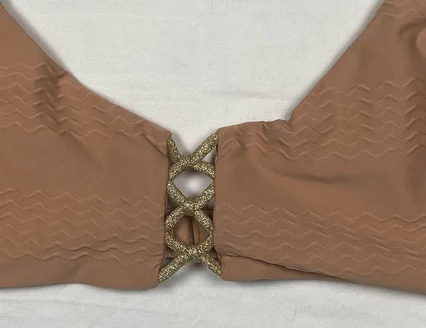 Aerie Scoop Bikini Top Womens Size XL NWT Nude Lacing Shimmer Adjustable - Image 3