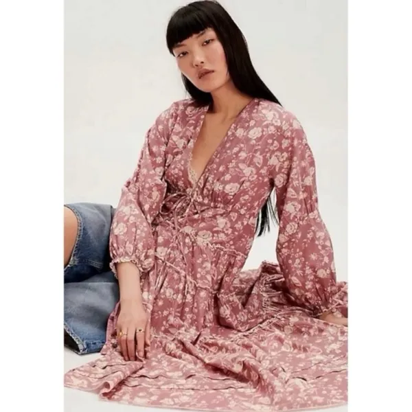Free People Ethereal Dainty Cottage Pappiet Midi Dress Rose Maxi Top Large - Image 8
