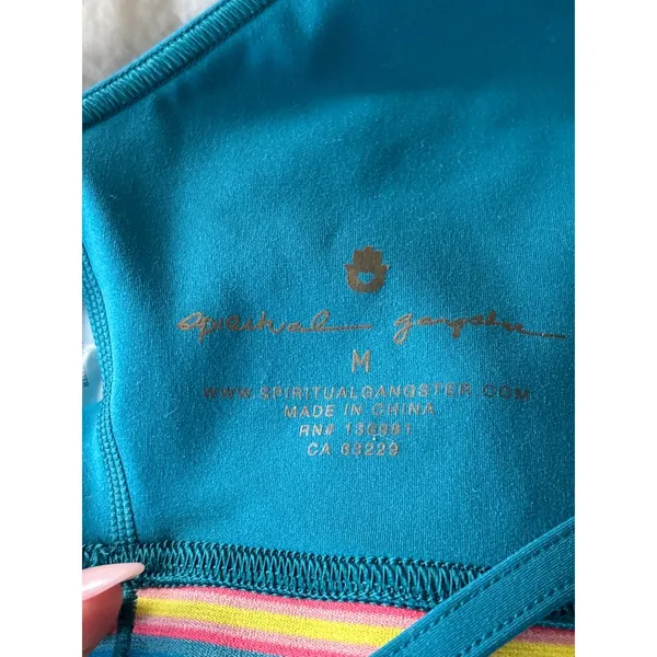 Spiritual Gangster Teal T-Back‎ Novelty Bra Striped Band Medium - Image 5