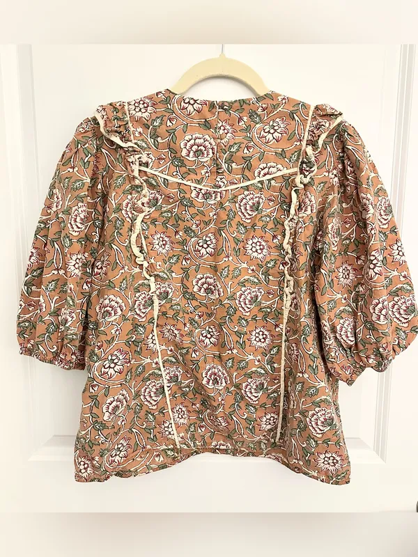 Sezane Angeline Blouse in Ochre Floral Print Size 4 - Image 4