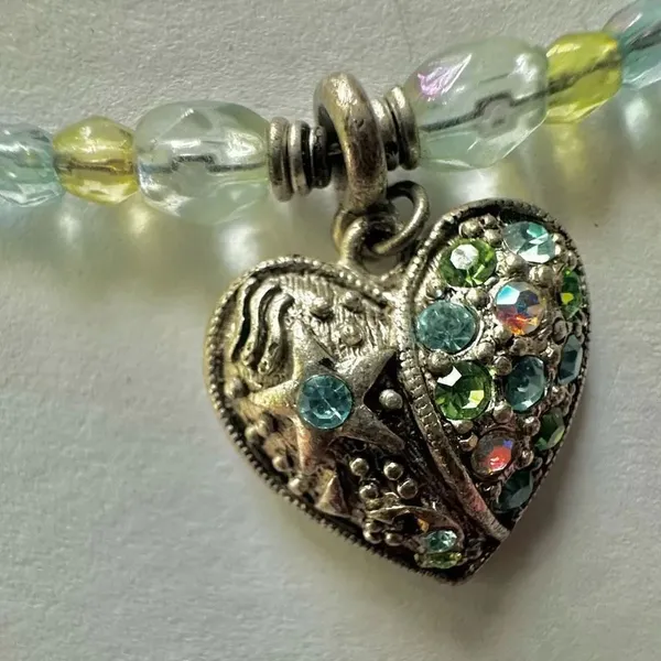 Blue beaded rhinestone heart choker necklace - Image 5