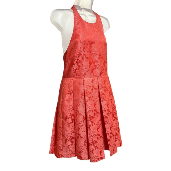Caitlin Michelle Halter Dress Women 8 Coral Pink‎ Excellent Floral Brocade Party - Image 3