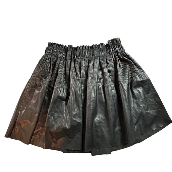 7 For All Mankind Women's‎ Black Faux Leather Mini Skirt Size M pleated Lined - Image 3