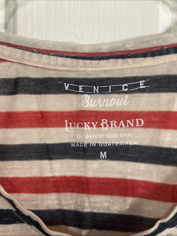 Lucky Brand Red, Navy & White Striped V-Neck Tee - Image 2
