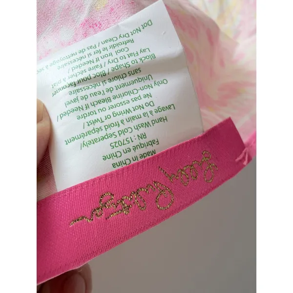 Lilly Pulitzer Pink Yellow Green Abstract Print Scarf - Image 5