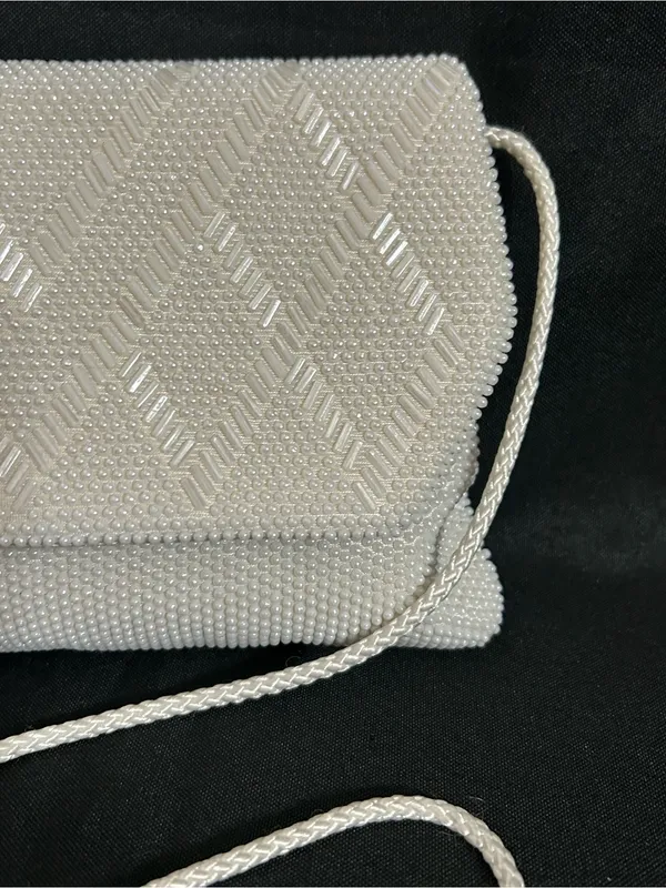 Beaded Evening Crossbody Shoulder Bag White - Image 3