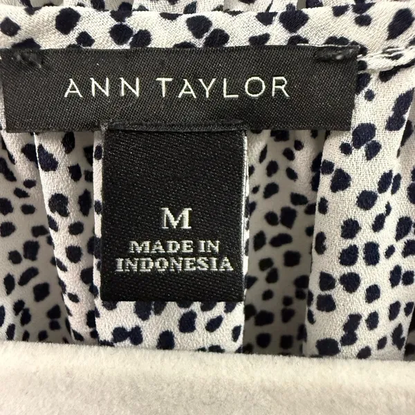 Ann Taylor Medium Black Spotted Long Sleeve Keyhole Front Blouse - Image 3