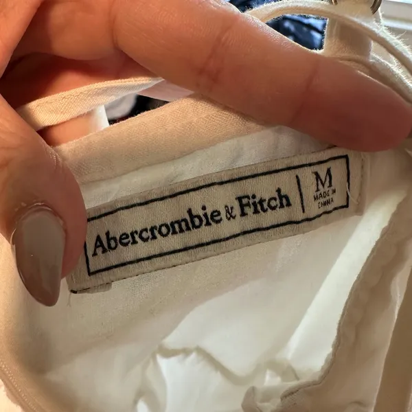 Abercrombie & Fitch | Women's White Linen Square Neck Cross Back Midi Dress, M - Image 7