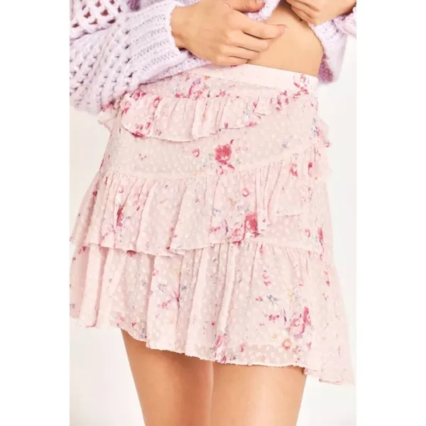LoveShackFancy Imelda Skirt Bubbly Pink Size 4 Mini Ruffle Skirt Silk Blend - Image 2