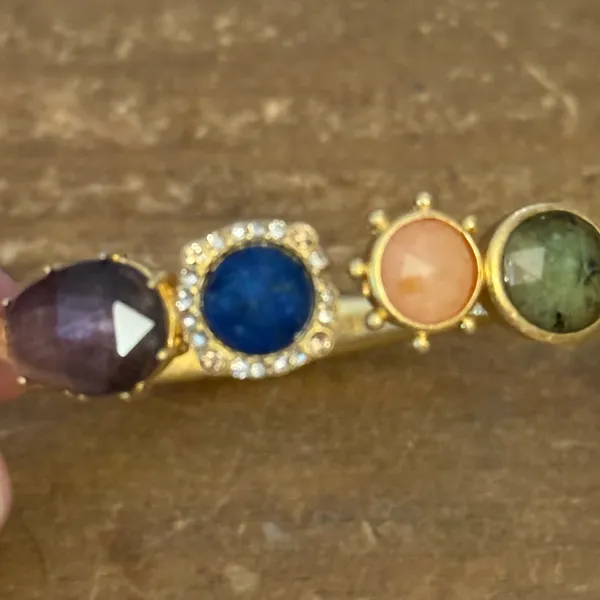 Kate Spade Perfecly Imperfect gold tone multi gemstone hinged cuff bracelet - Image 4