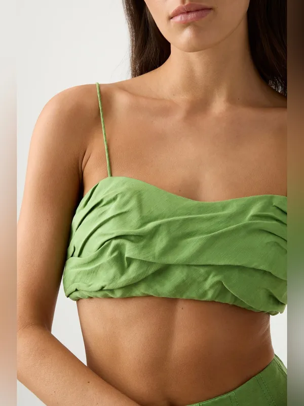 Aje Thea Draped Twist Fern Green Crop Top| Size 4 - Image 2