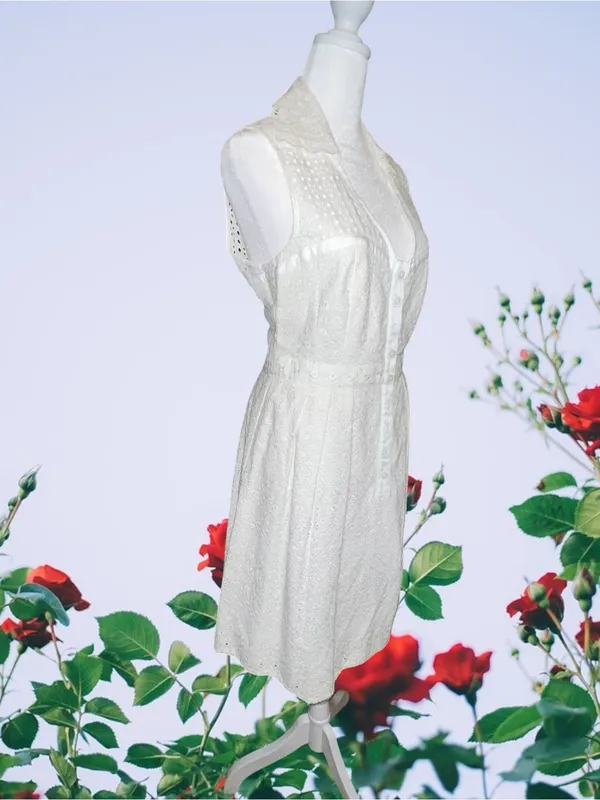 Nanette Lepore Sleeveless White Eyelet Shirt Dress - Image 11
