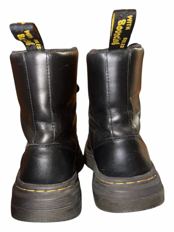 Dr. Martens Black Leather Combat Boots with Yellow Stitching - Image 3