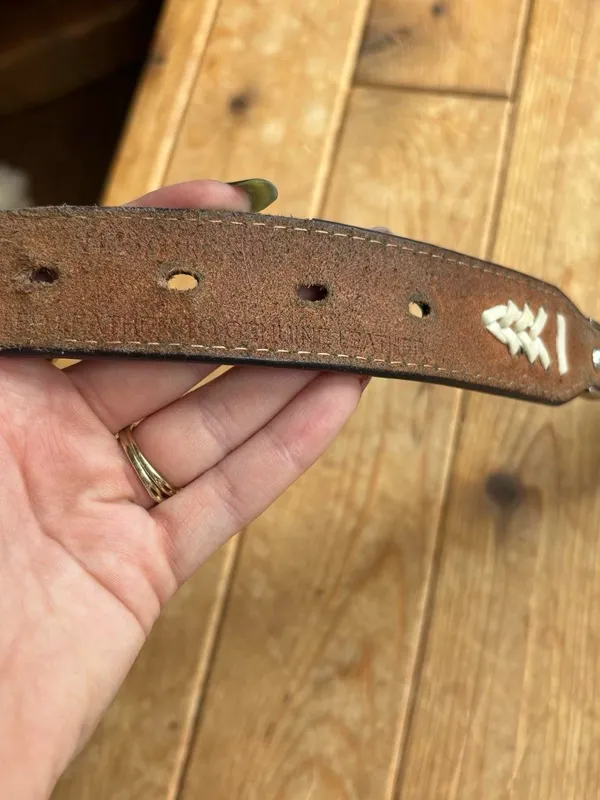 Brown Tooled Leather Belt with Silver Detailing - Image 7