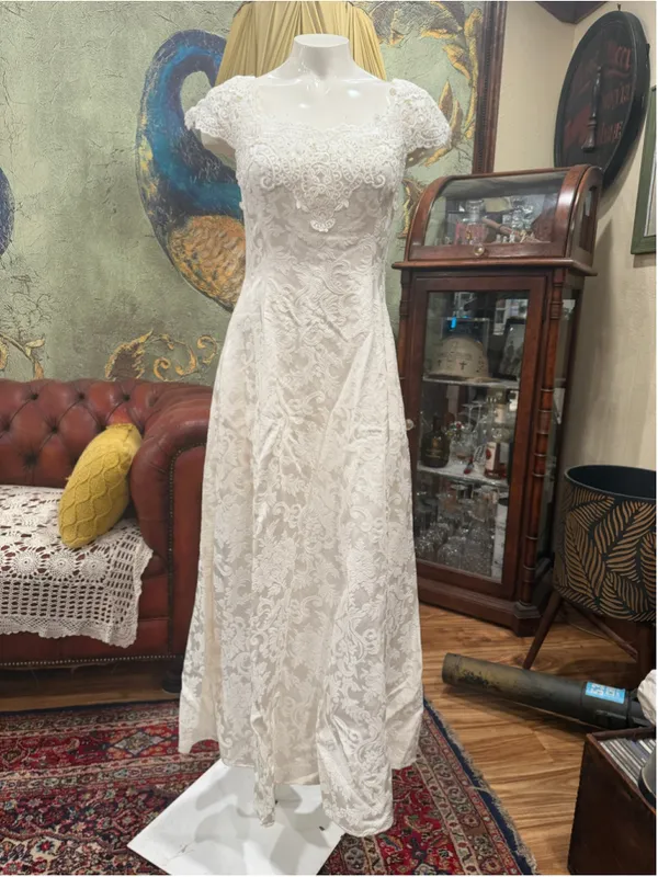 Vintage Scott McClintock Millennium 2000 Lace Maxi Dress 4 White Bridal Prom Y2K - Image 3